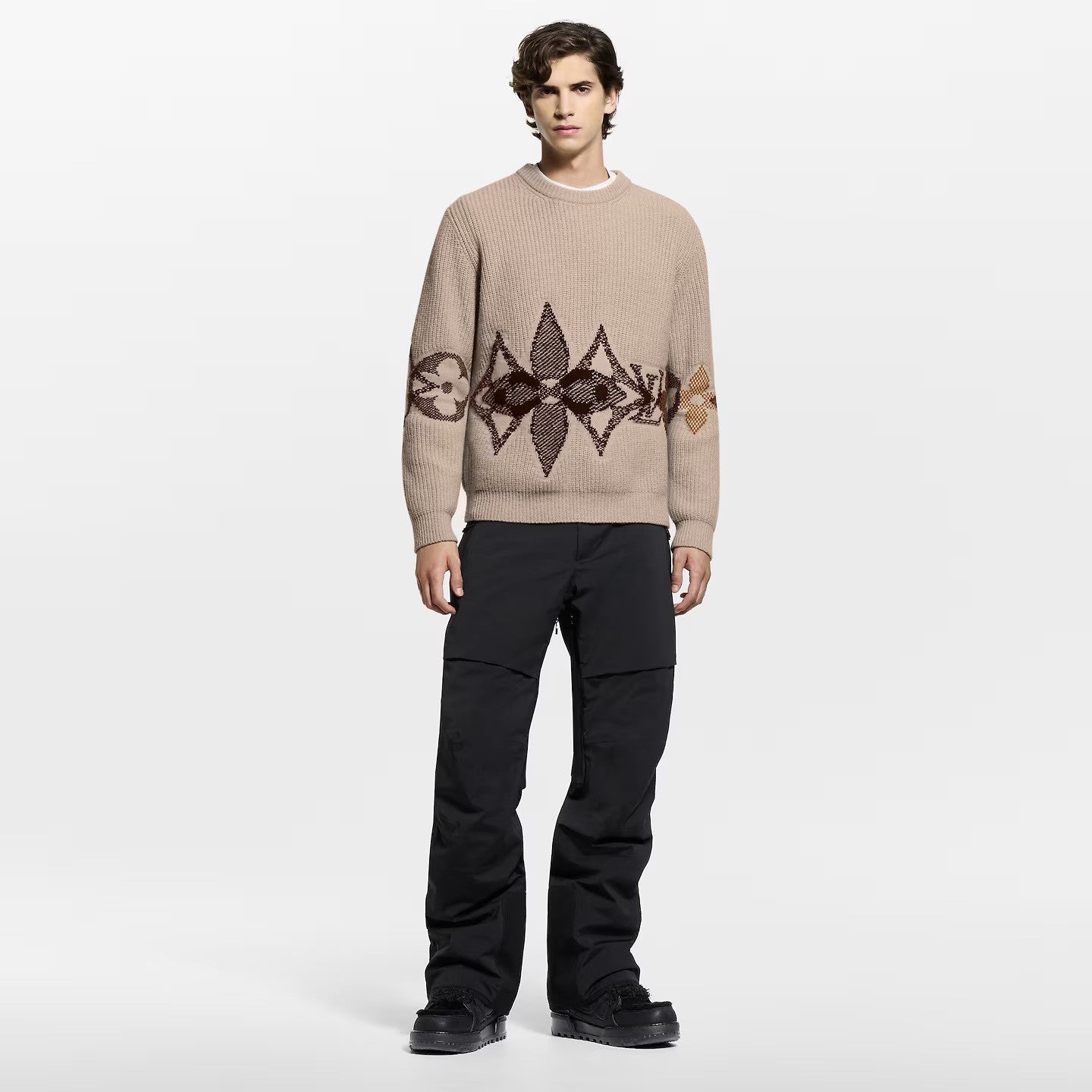 Louis Vuitton Men's Monogram Intarsia Superfine Wool Crew Neck Sweater #333010