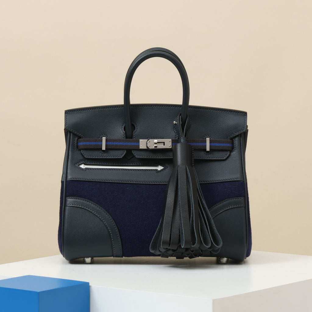 Hermes Birkin Go Team 25 BKG25 Women's Solid Color Wool Felt and Calfskin Handbag Bag Bags #77527