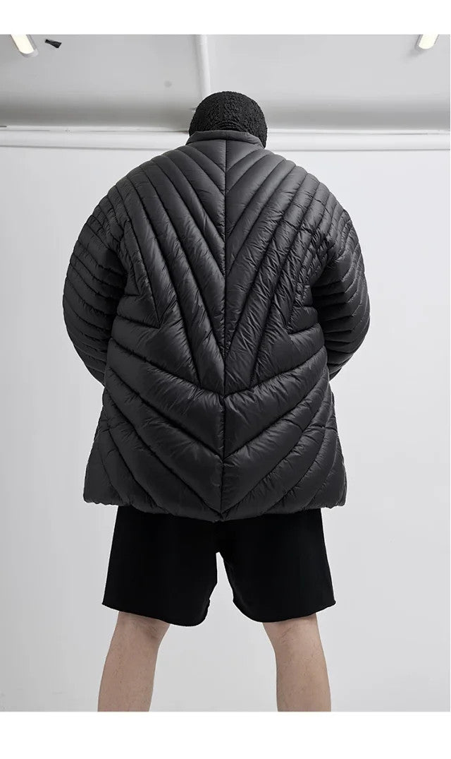 Rick Owens X Moncler Men's Women's Fall And Winter Rays Striped Down Jacket Fashion High Street Design Premium Unique Jacket Ngvp #2497