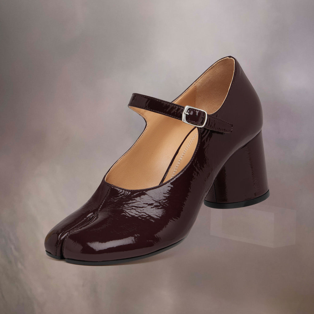 Maison Margiela Women's Spring/Fall Fashion Classic Round Toe Slip On Solid Color Leather Chunky Heel Mary Jane Split Toe Shoes #78646