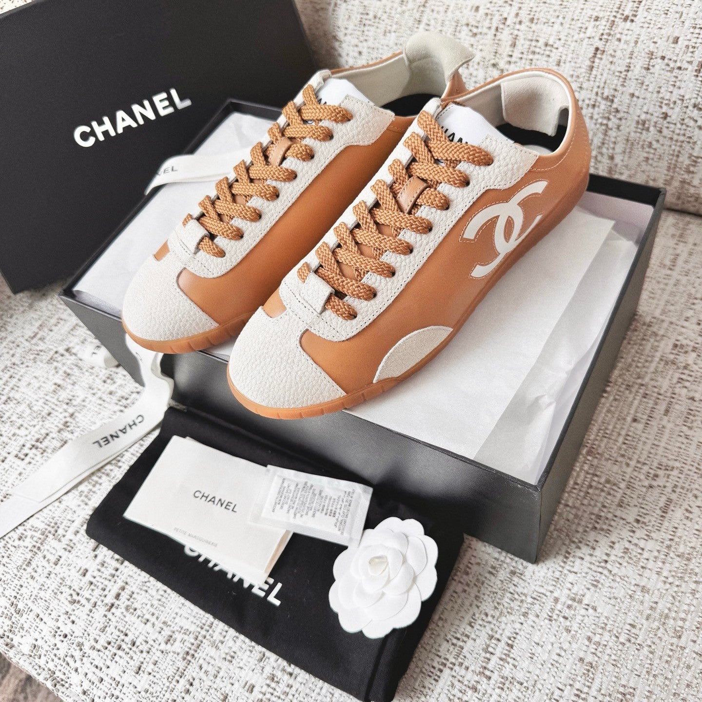 Chanel Sneakers Calfskin Embossed Suede Calfskin Black White #377420