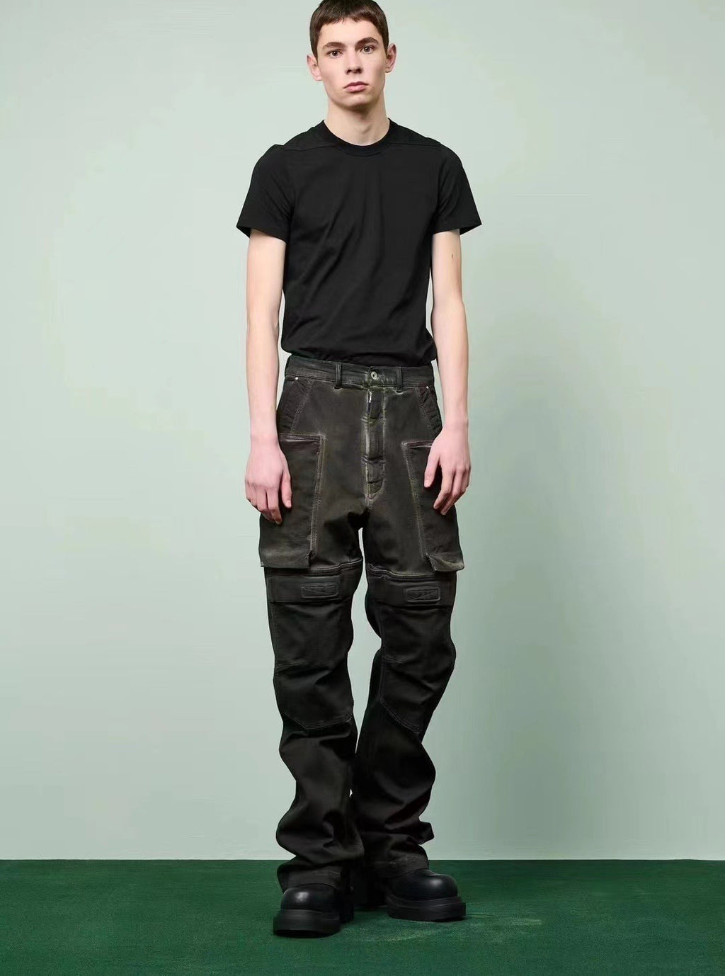 Rick Owens Men's Spring and Autumn Retro Washed and Worn Out Multi Pocket Workwear Pants Casual Wide Leg Pants Ngvp #8617