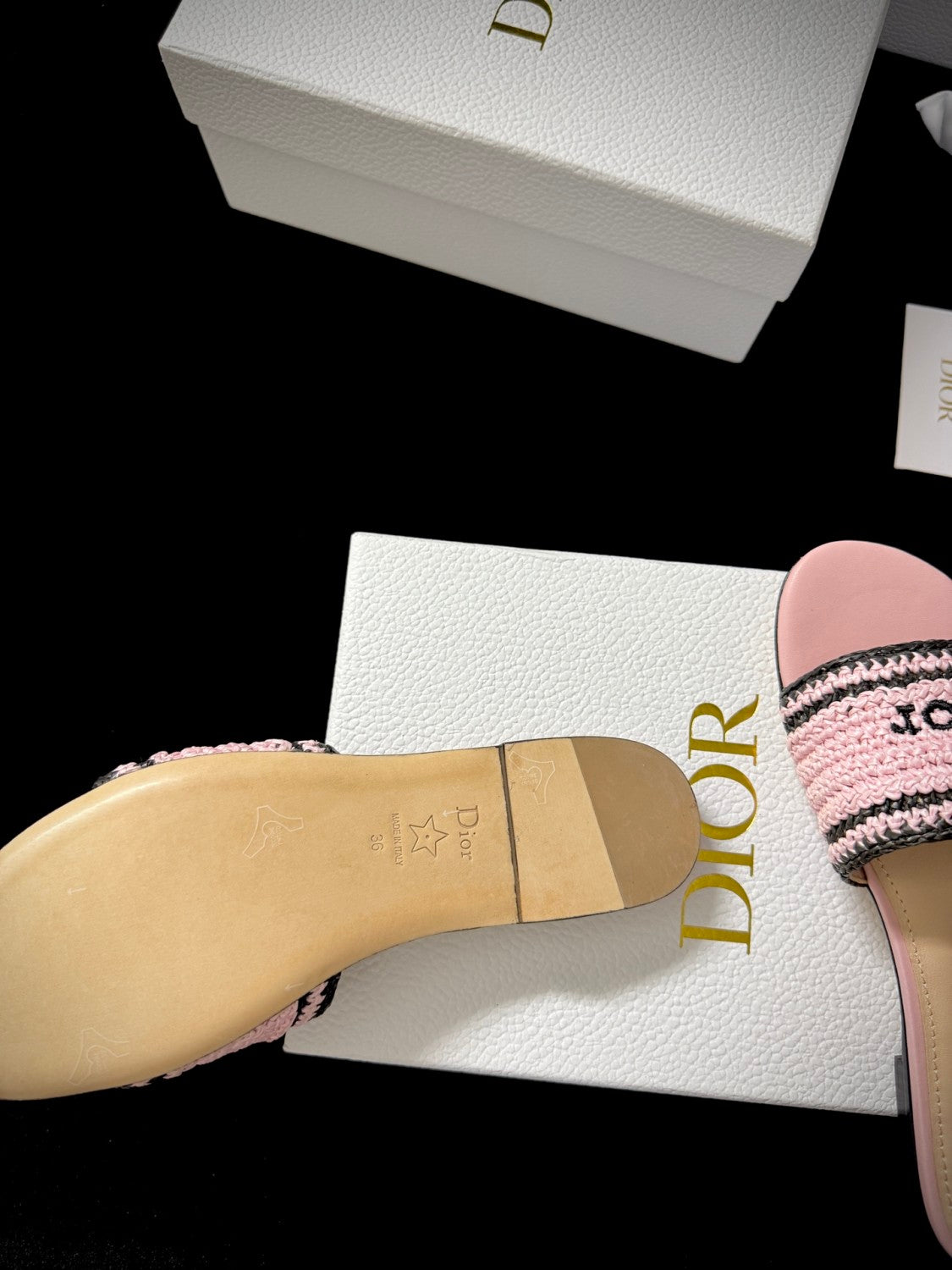 DIOR Dioriviera Dior Woven Slide Soupir Pink Crocheted Raffia-Effect Technical Fabric #387794