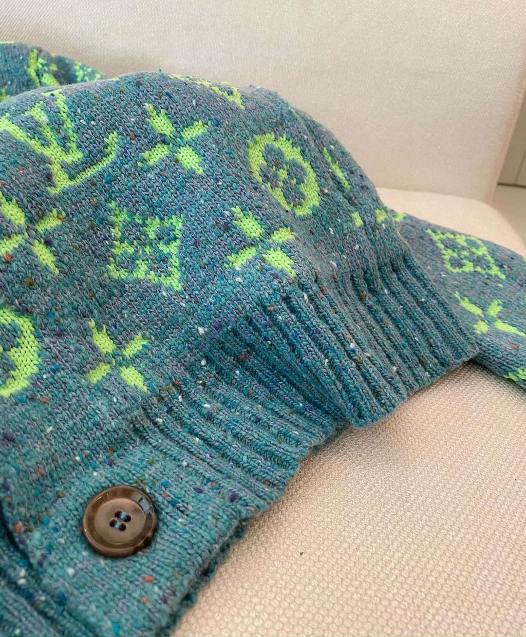 Louis Vuitton Men's Fall/Winter Green Monogrammed Pattern Knit Single Breasted Sweater Jacket #72785
