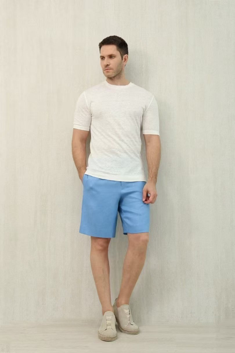 Ermenegildo Zegna Men's Summer Mid Waist Straight Solid Color Linen Casual Shorts Ngvp #1234