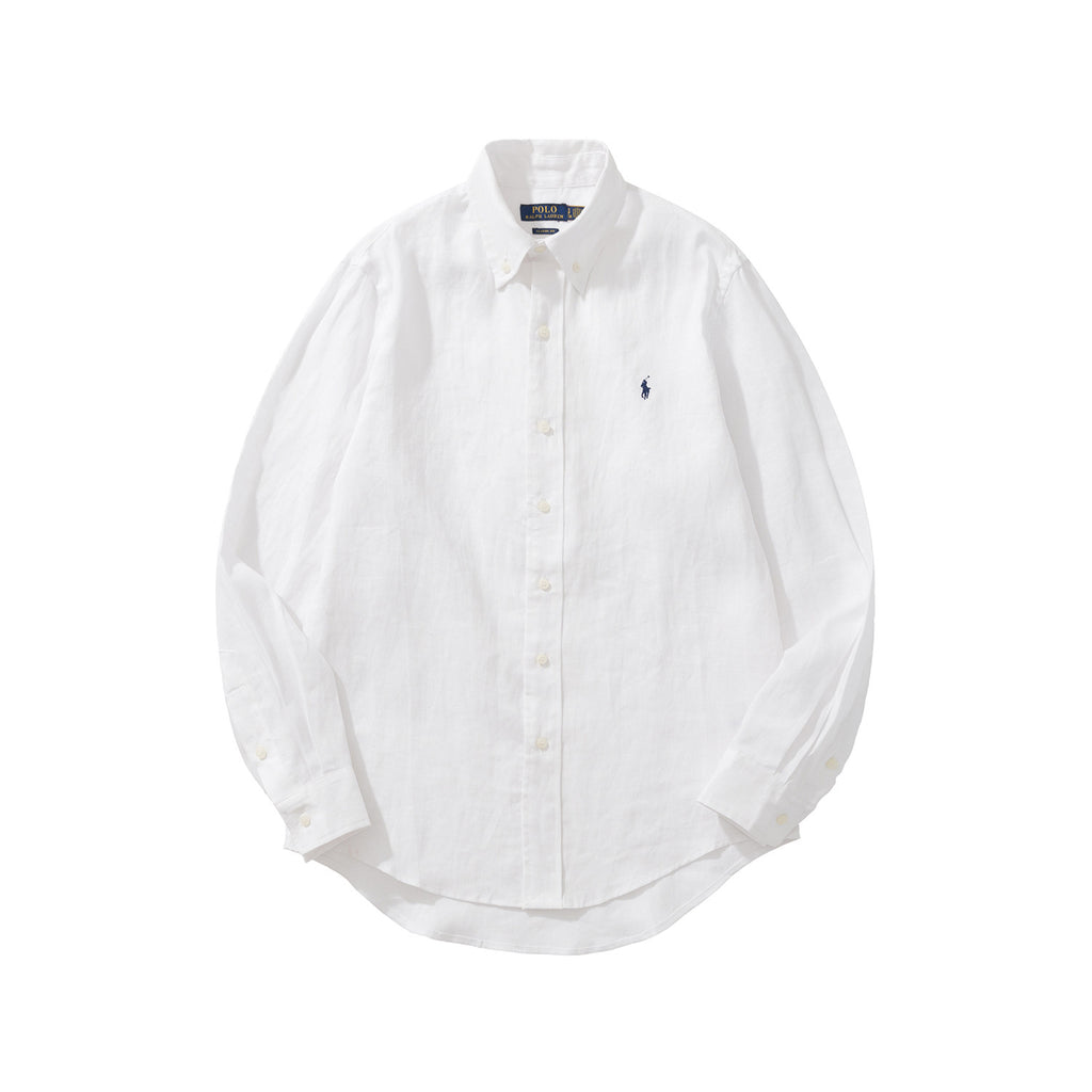 Ralph Lauren Men's Summer Solid Color Linen Fabric Single Breasted Long Sleeved Shirt #77822