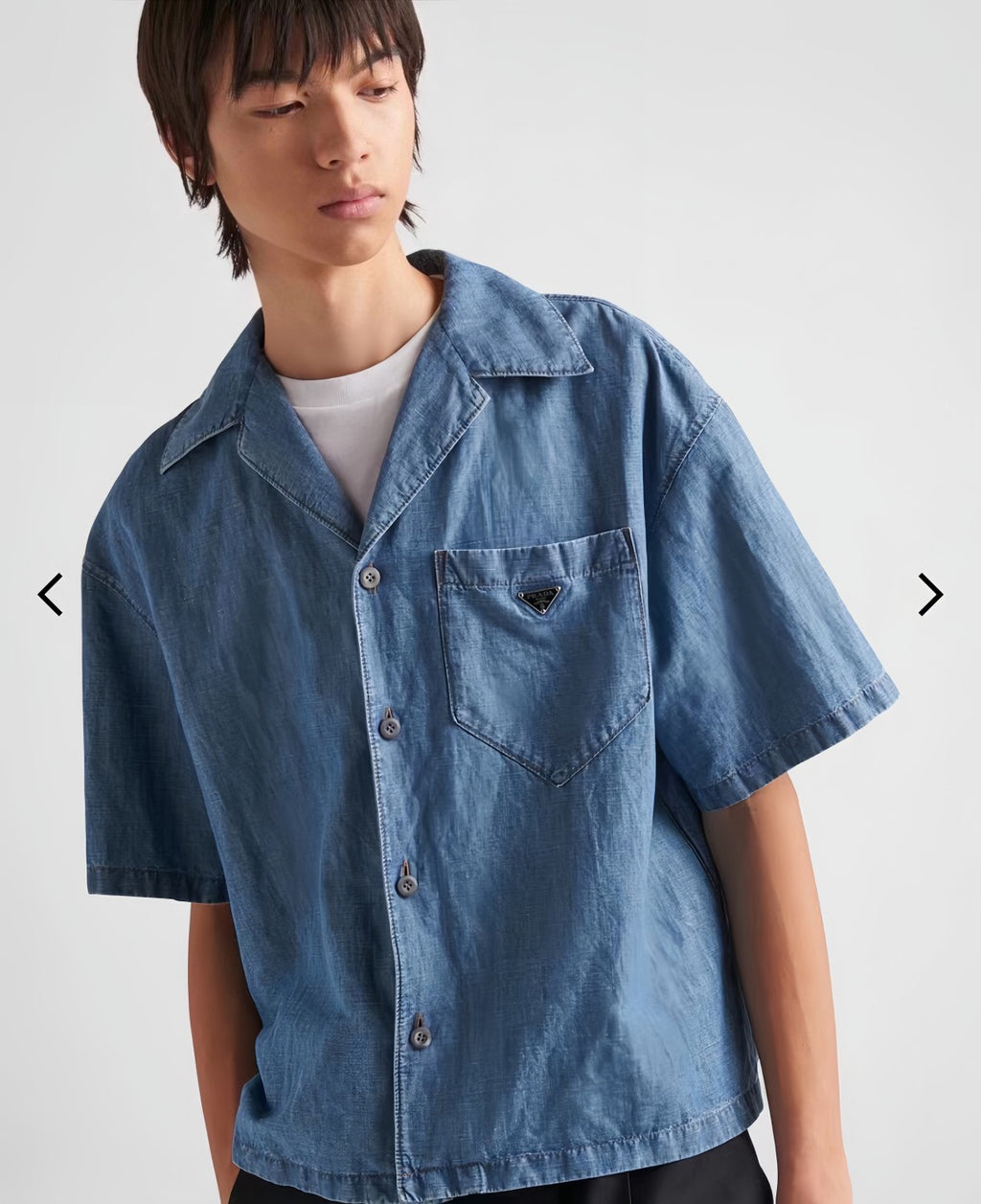 Prada Men's Summer Blue Lapel Single Breasted Short Sleeve Denim Shirt Jacket Shorts Set Suit #98554