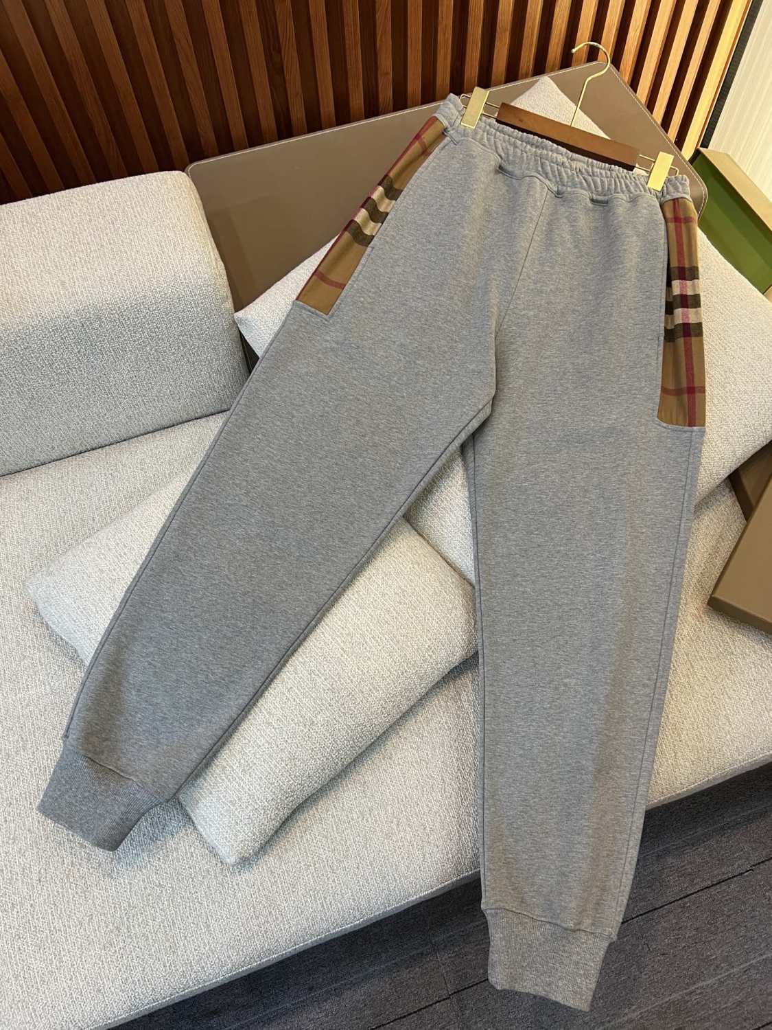 Burberry Men's Spring & Fall Side Check Crop Cotton Drawstring Knit Sweatpants Pants #72529