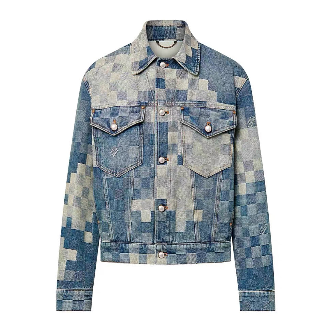 Louis Vuitton Men's Spring And Fall Blue Gradient Plaid Lapel Single-breasted Loose Long-sleeved Denim Jacket Ngvp #7746