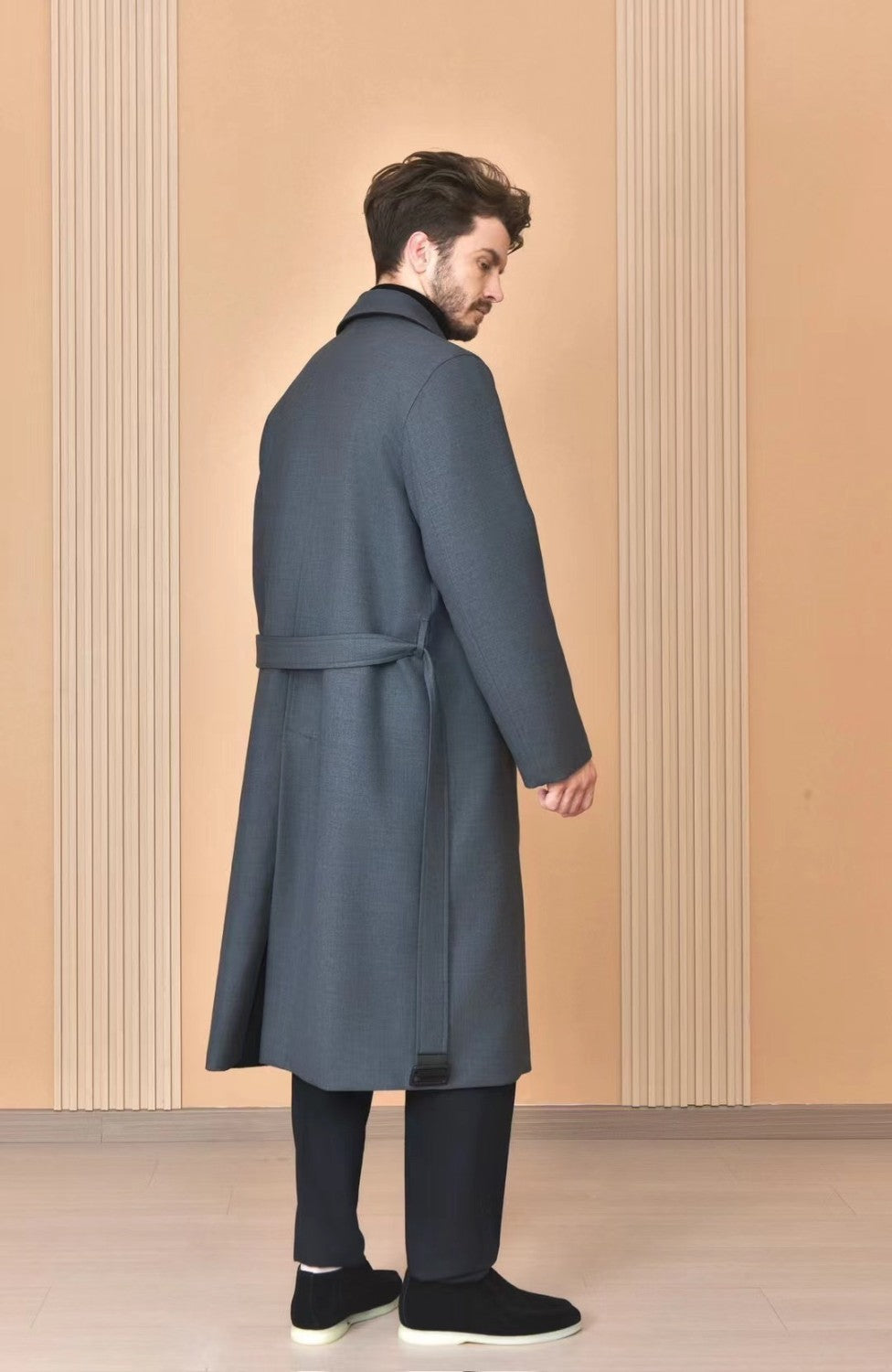 Loro Piana Men's Reversible Double-Faced Coat with Belt. Single-Button Lapel. Long Fit Jacket Ngvp #2336