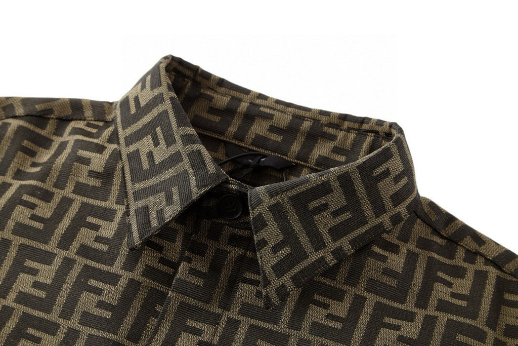 Fendi Men's Spring And Fall Logo Full Print Single Breasted Polo Collar Long Sleeve Shirt Jacket #98564
