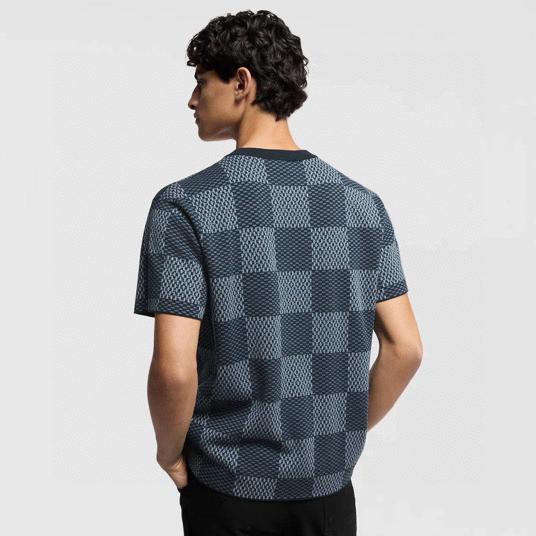 Louis Vuitton Men's and Women's Summer Checkerboard Printed Beaded Logo Printed Round Neck Short Sleeve T-Shirt #75187