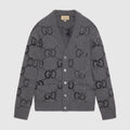Gucci Men's Spring and Autumn Grey Pattern Appliquéd Single Breasted V-neck long Sleeved Knit Wool Cardigan With GG Intarsia #97794