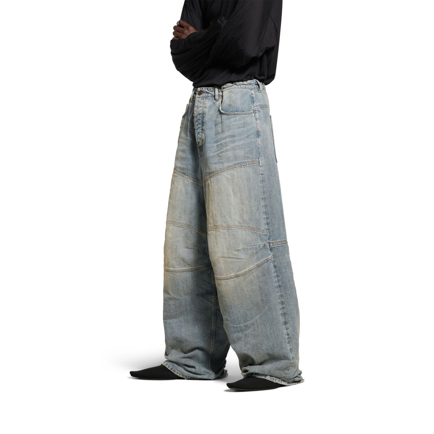 Balenciaga BAGGY Men's Spring/summer Scenic Webbing Contour Deconstructed Straight Leg Pants Denim Trend Old Wide Leg Pants Ngvp #9973