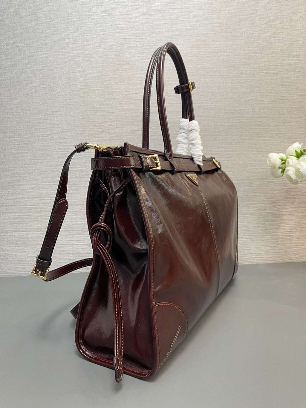 PRADA (42CM) LusGolf Oiled Leather 1BA439 Extra Large Portable Crossbody Bags Shoulder Bag Handbag #194092