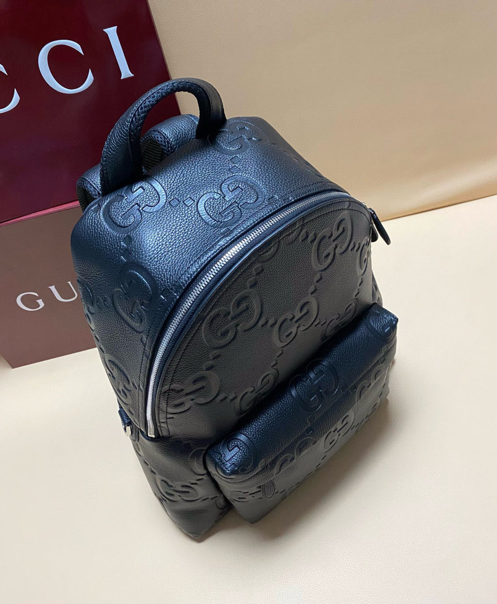Gucci Men's Solid Color Adjustable Shoulder Strap Zipper Closure Leather Shoulder Bag Backpacks Bags #75788