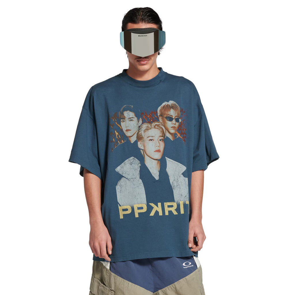 Balenciaga Men Women PP KRIT Printed Round Neck Short Sleeve Summer Cotton Solid Color Oversized T-Shirt #76599