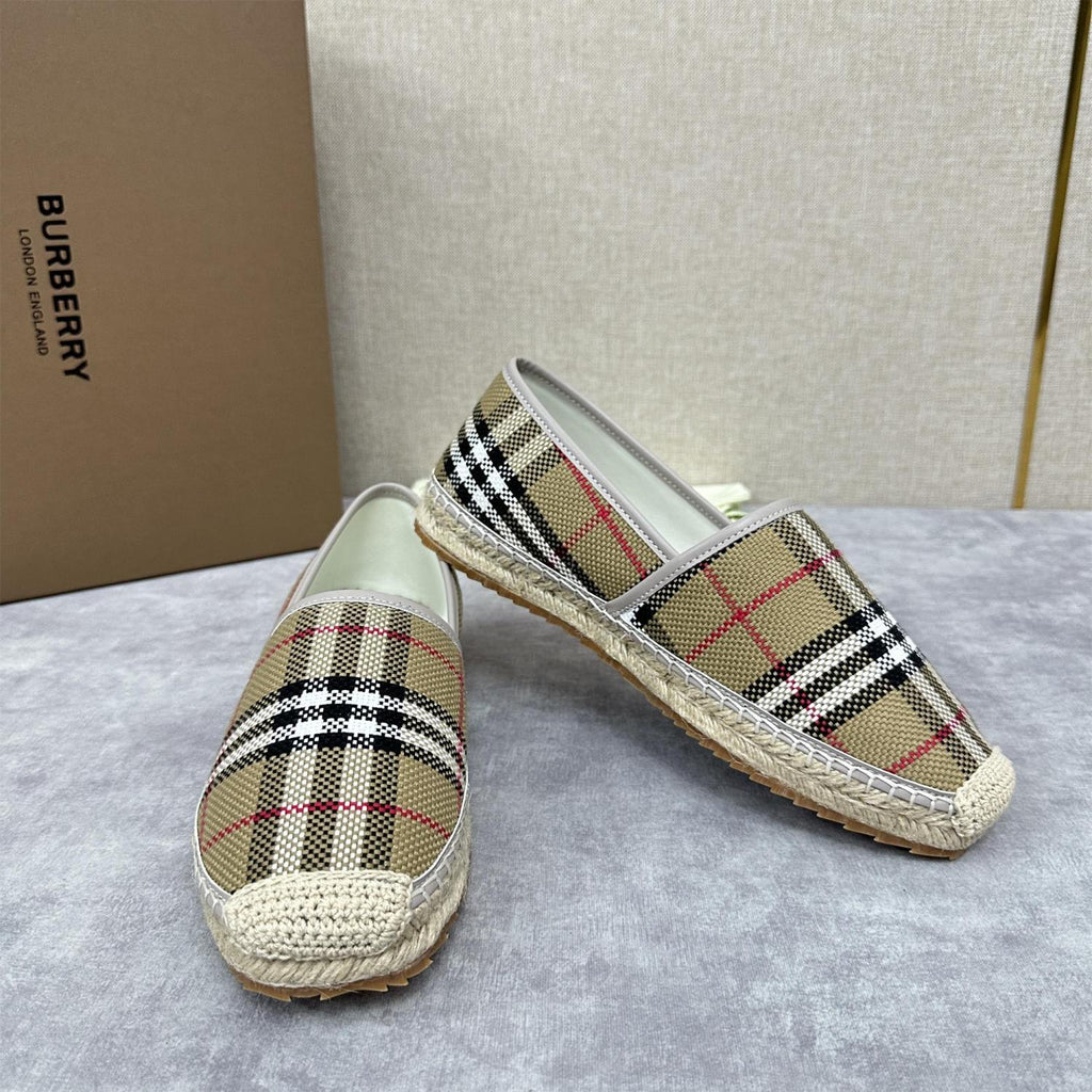 Burberry Men's Spring Summer Check Print Mews Cotton Woven Loafers Shoes #76884