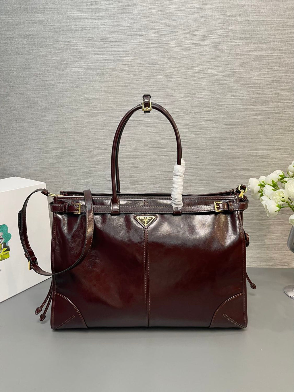 PRADA (42CM) LusGolf Oiled Leather 1BA439 Extra Large Portable Crossbody Bags Shoulder Bag Handbag #194092