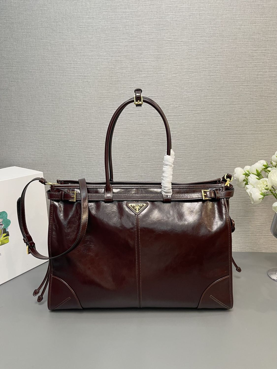 PRADA (42CM) LusGolf Oiled Leather 1BA439 Extra Large Portable Crossbody Bags Shoulder Bag Handbag #194092