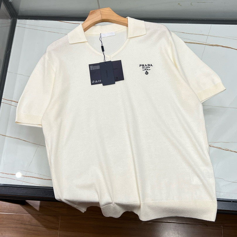 Prada Men's Summer Solid Color Logo Embroidery Knitted Cashmere Short Sleeve Polo Shirt T-Shirt #74954