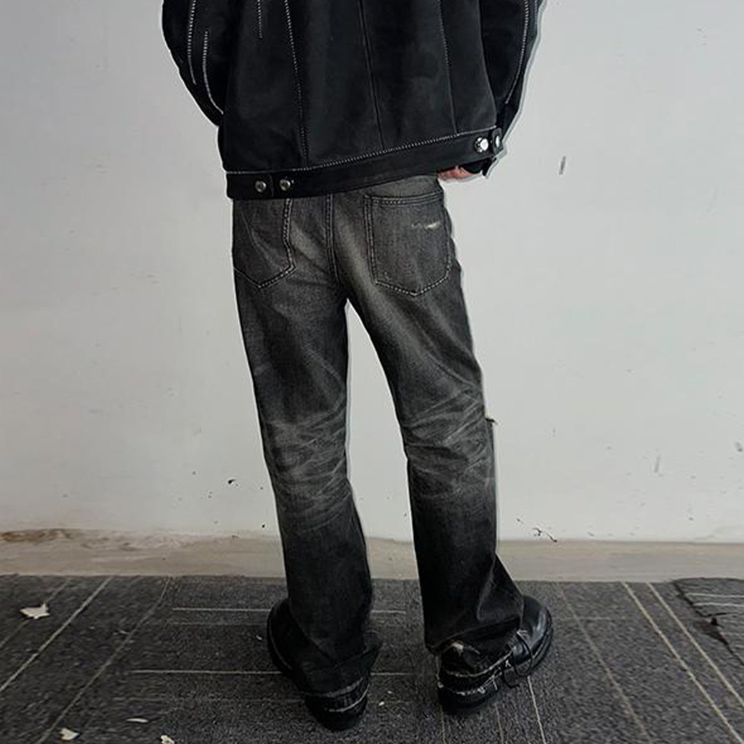 Celine Men's Spring Autumn Dark Style Knife Cut Washed Destroyed Straight Baggy Jeans Loose Denim Pants Straight Trousers  Ngvp#1563