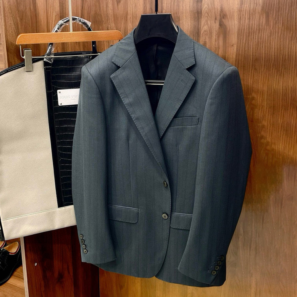 Louis Vuitton Men's Fall And Winter Business High-end Tide Wool Blazer Tops Wedding Suit Casual Pants Dark Stripe Suit Set Suit Set Ngvp #2442