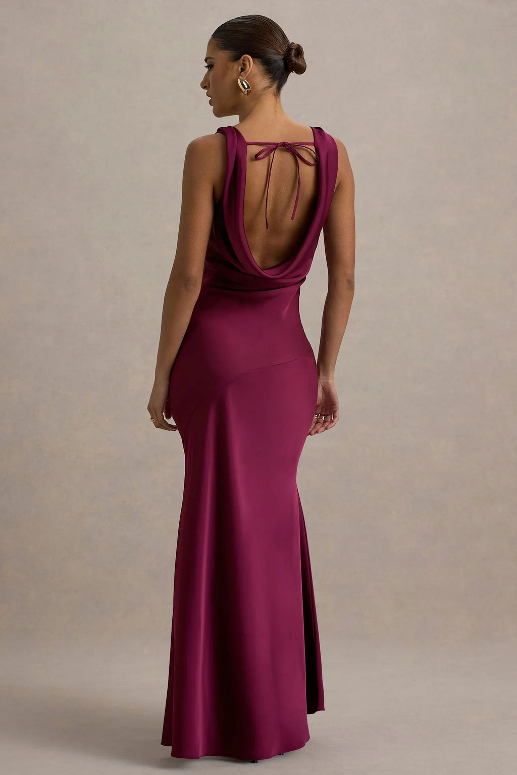 Alesso | Burgundy Satin Cowl-Neck Slip-Maxi Dress