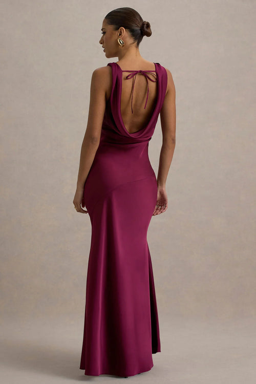Alesso | Burgundy Satin Cowl-Neck Slip-Maxi Dress