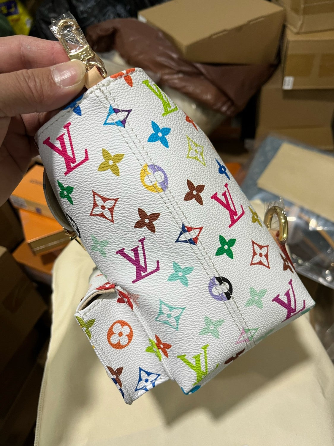 Louis Vuitton LV x TM VENICE Women's Colorful Logo Printed Flap Closure Coated Canvas Leather Trimmed Shoulder Bag Bags #75179