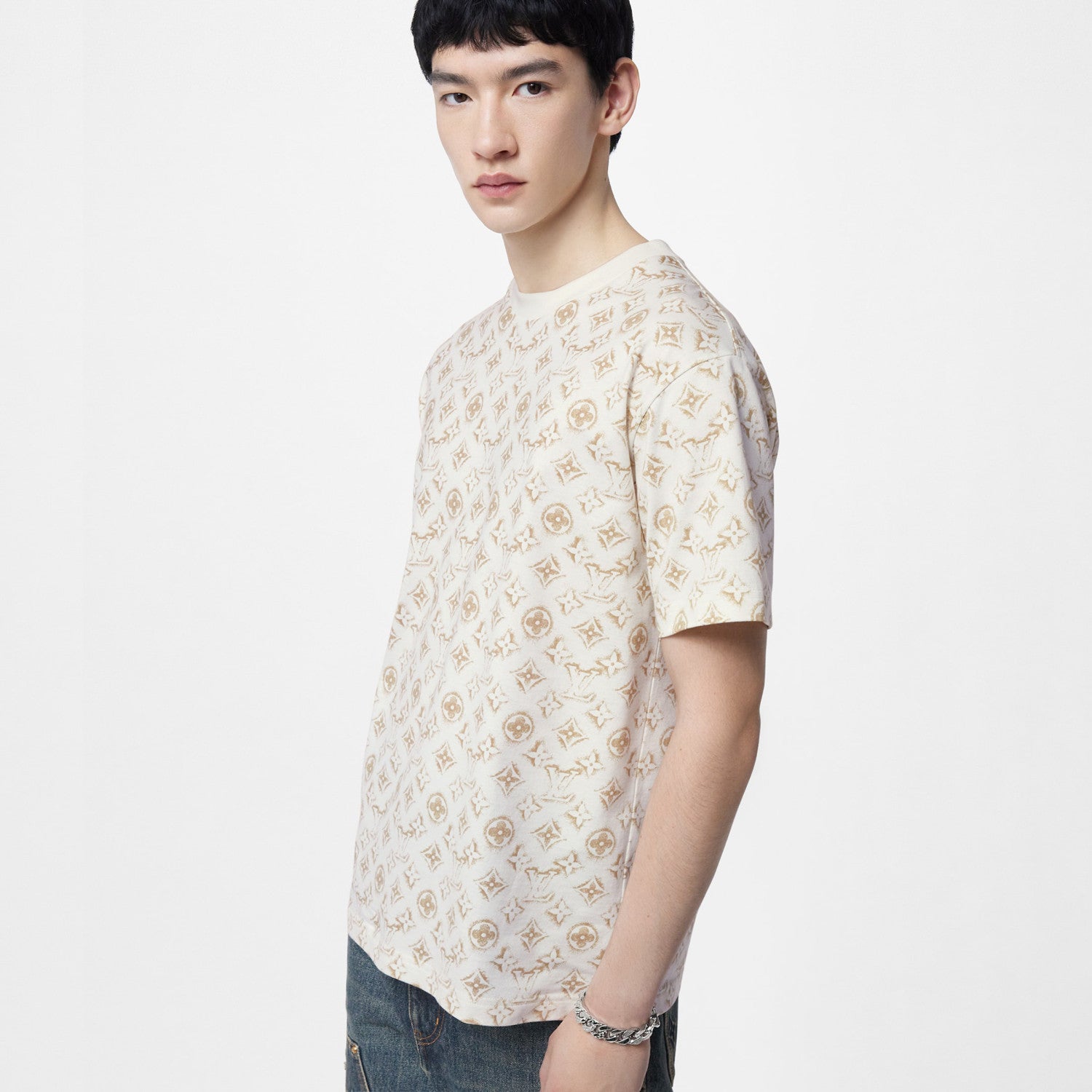 Louis Vuitton Men's Summer Logo Full Print Casual Crew Neck Cotton Short Sleeve T-Shirt #99273