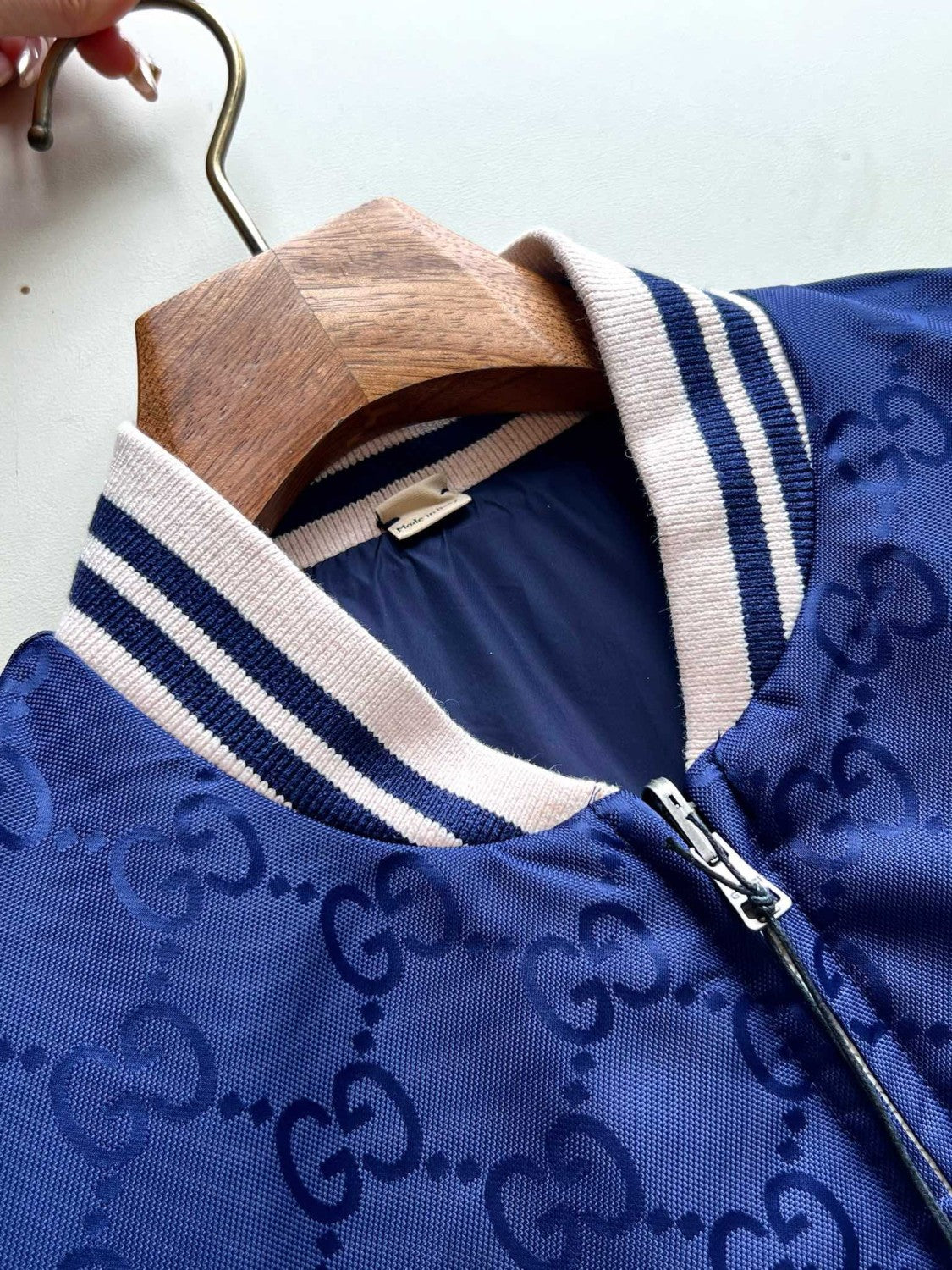 Gucci Men's Spring and Autumn Navy Reversible Round Neck Zipper Sport Long Sleeve Jacket #73214