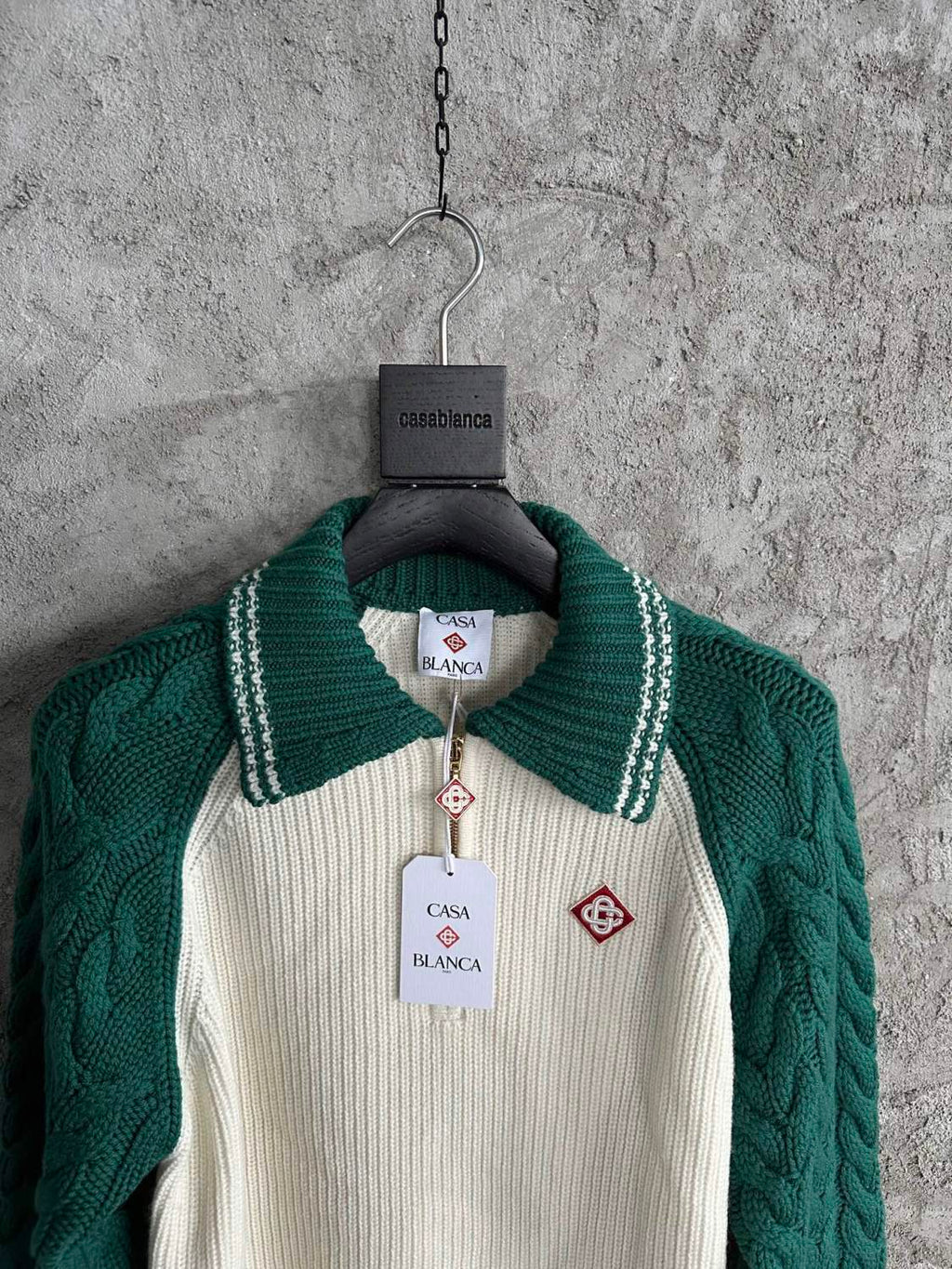 Casablanca Men's And Women's Spring/fall Fashion Casual Collared Half-zip Logo Wool Knit Sweater #78495