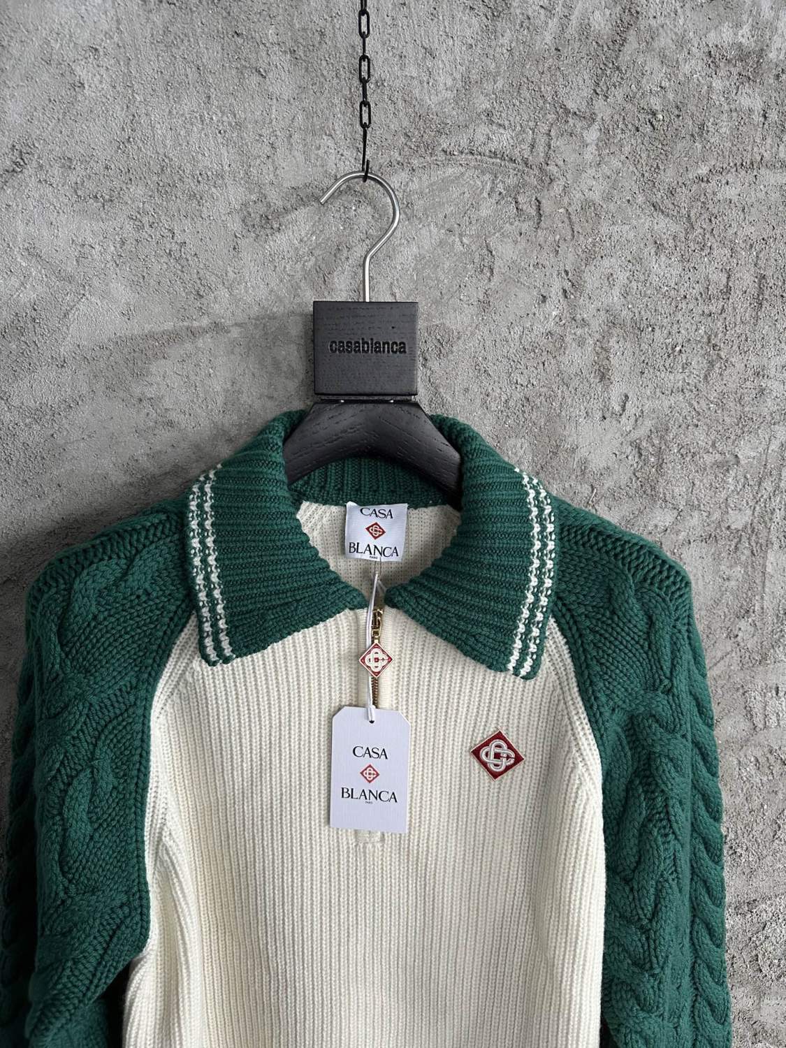 Casablanca Men's And Women's Spring/fall Fashion Casual Collared Half-zip Logo Wool Knit Sweater #78495