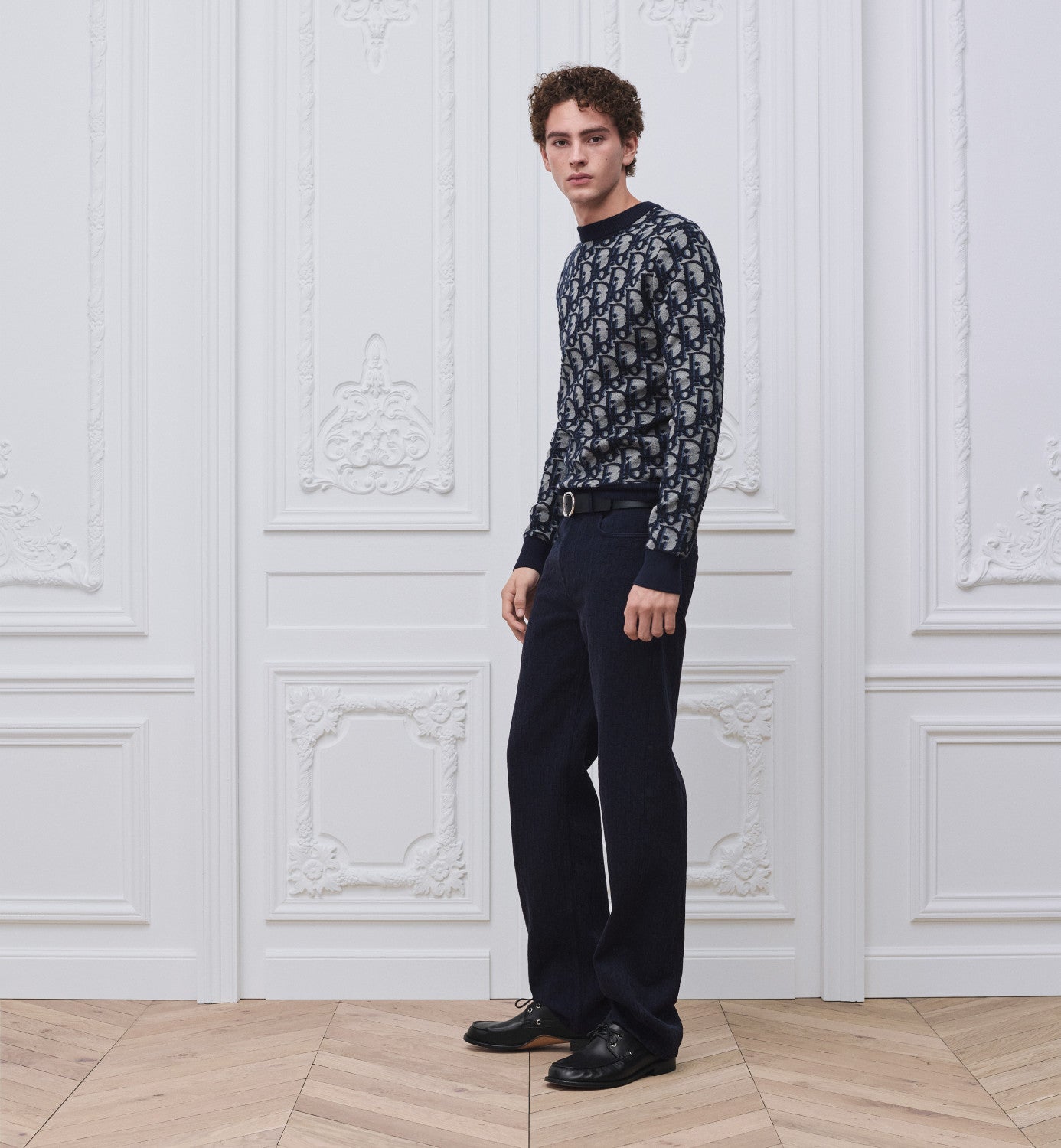 DIOR Dior Oblique Sweater Blue Cotton Wool Silk Blend Jacquard #377022