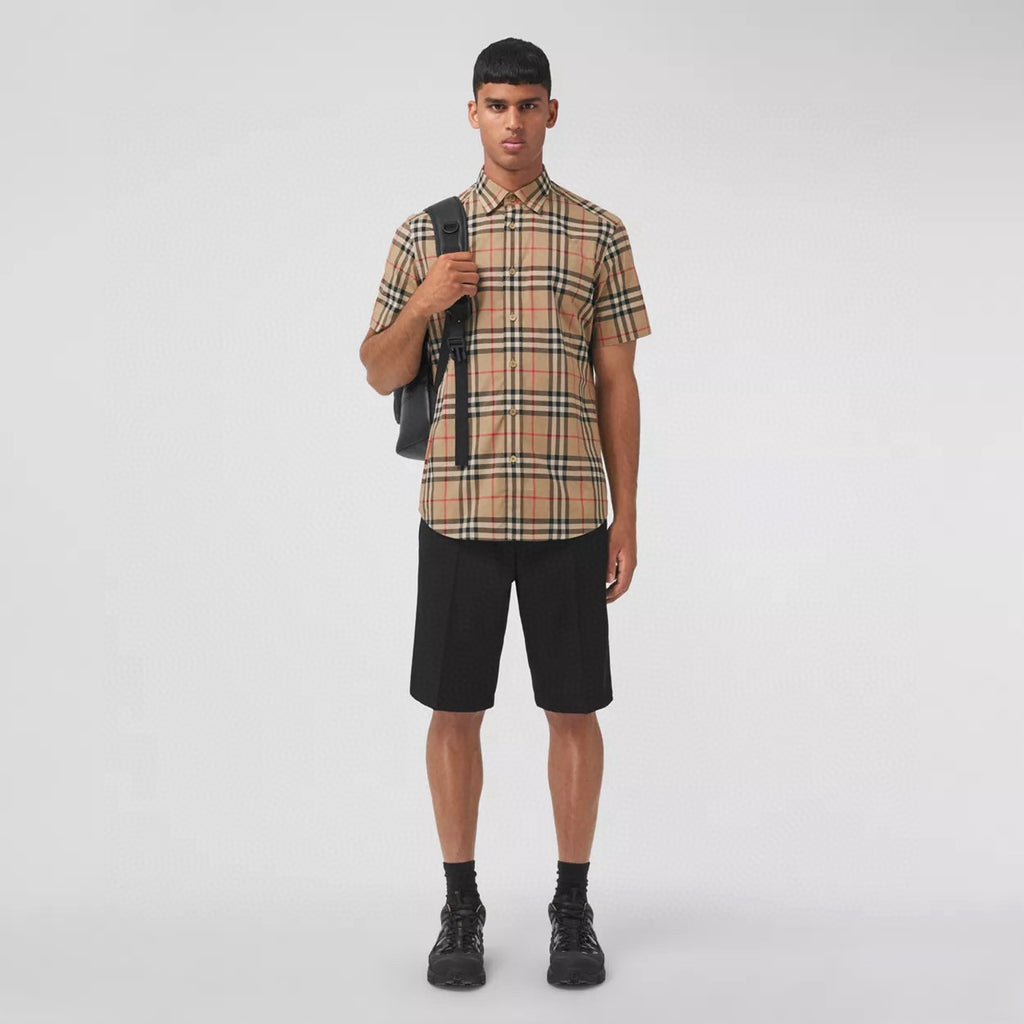 Burberry Men's Summer Checkered Print Single-Breasted Collar Short-Sleeved Shirt #77686