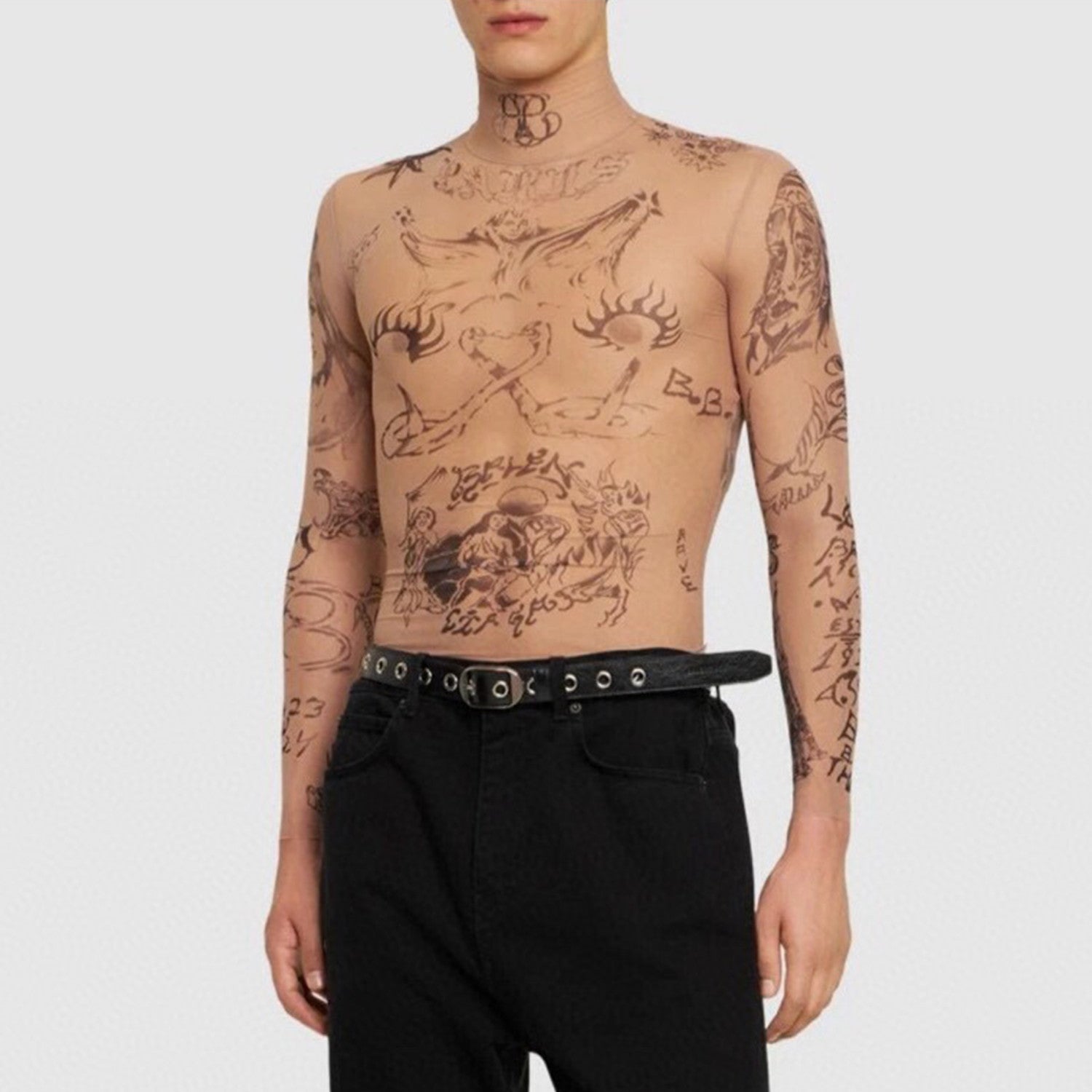 Balenciaga Men's and Women's Spring/Summer Printed Graffiti High Street Long sleeved T-shirt Trendy Tight Bottom Top Ngvp #8326