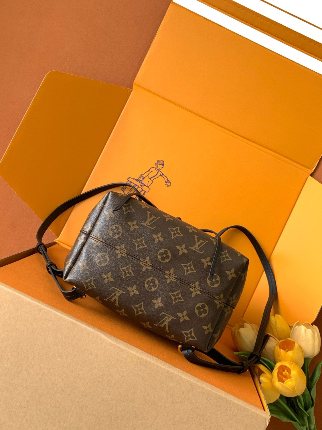 Louis Vuitton Montsouris Women's Brown Letter Print Canvas and Leather Backpack Bag Bags #77524