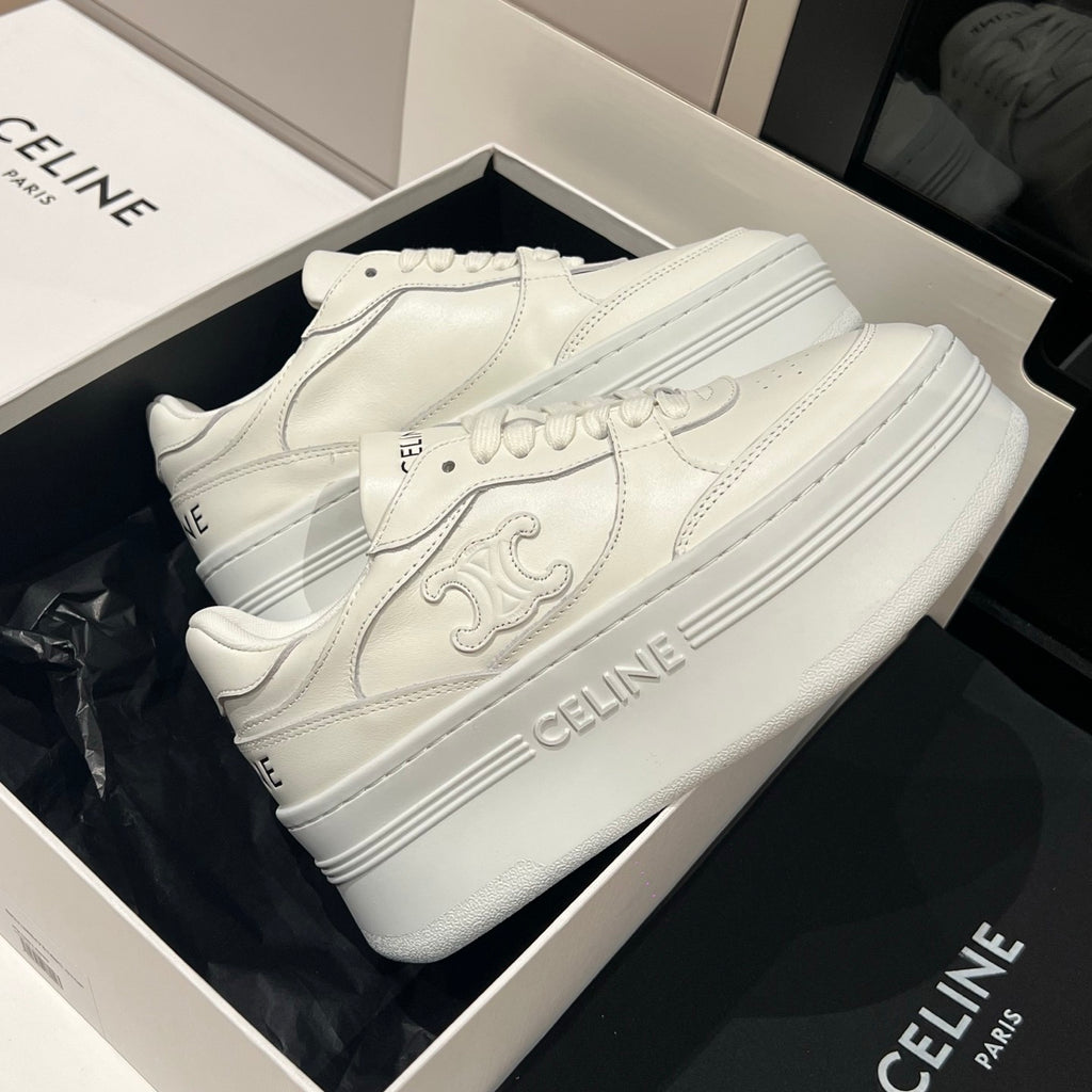 Celine Block Sneakers With Wedge Outsole in Calfskin Optic White #378714