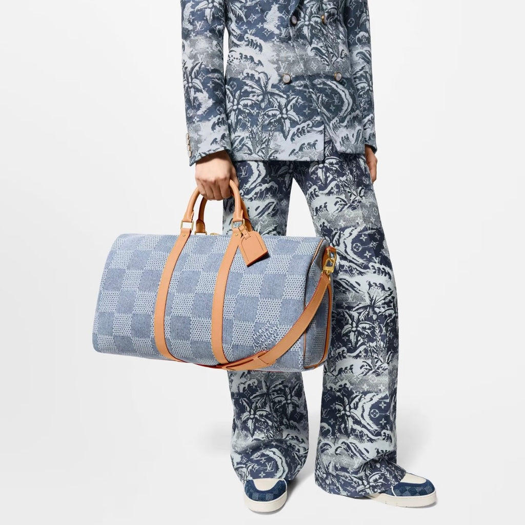 Louis Vuitton Keepall Bandoulière 50 Men's and Women's Detachable Adjustable Shoulder Strap Zipper Closure Denim Step Shoulder Tote Travel Bag Bags #76823