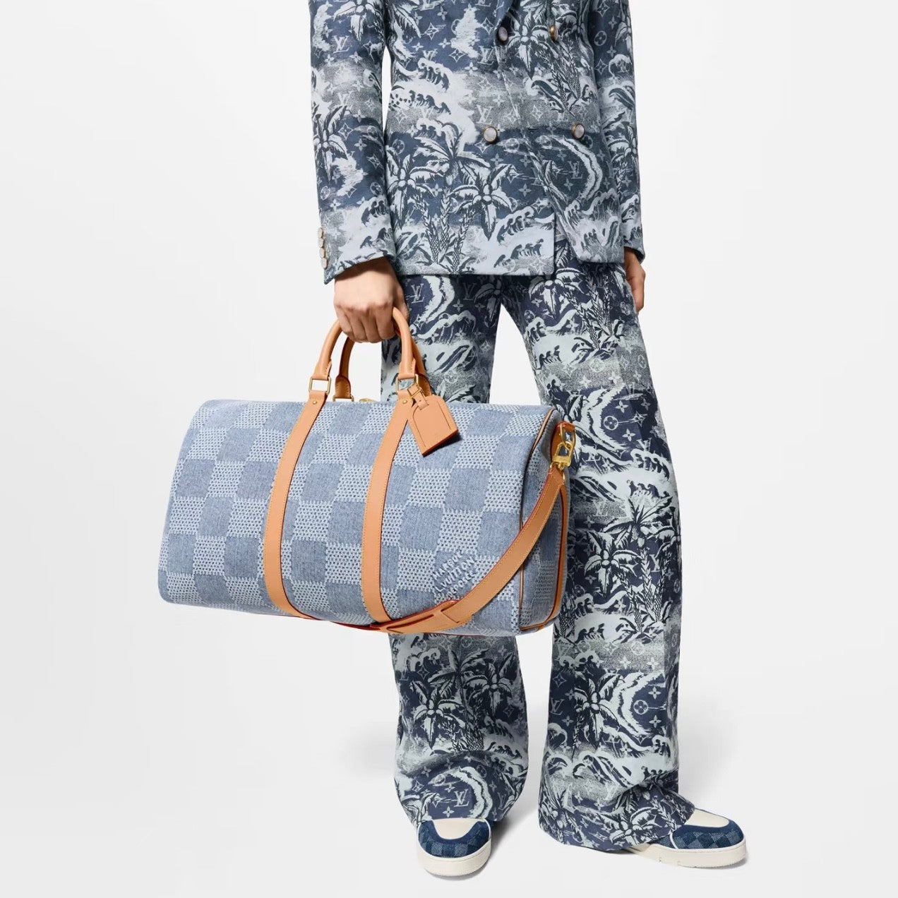 Louis Vuitton Keepall Bandoulière 50 Men's and Women's Detachable Adjustable Shoulder Strap Zipper Closure Denim Step Shoulder Tote Travel Bag Bags #76823