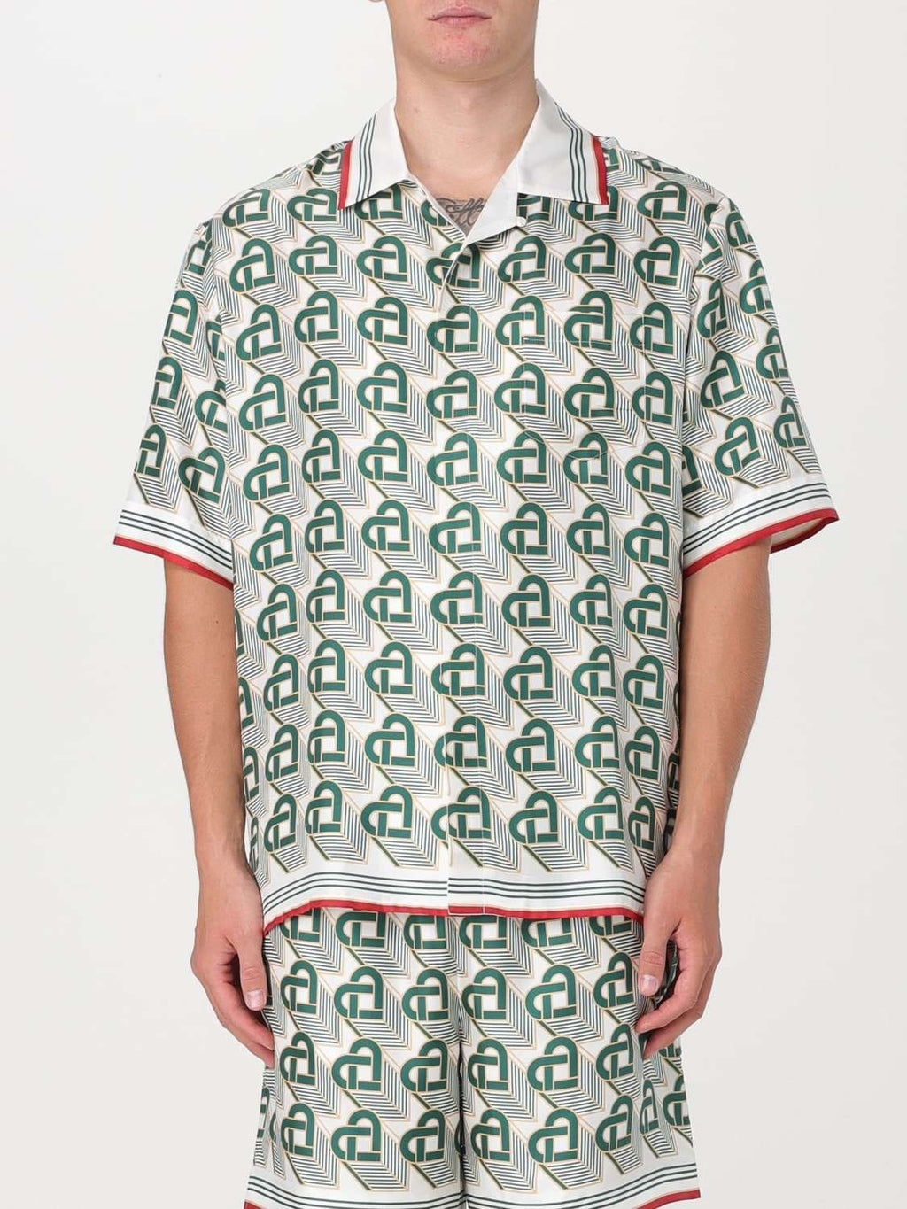 Casablanca Men's Summer Gradient Heart Printed Silk Short Sleeve Shirt Casual Elastic Lace-Up Shorts Ngvp #74512