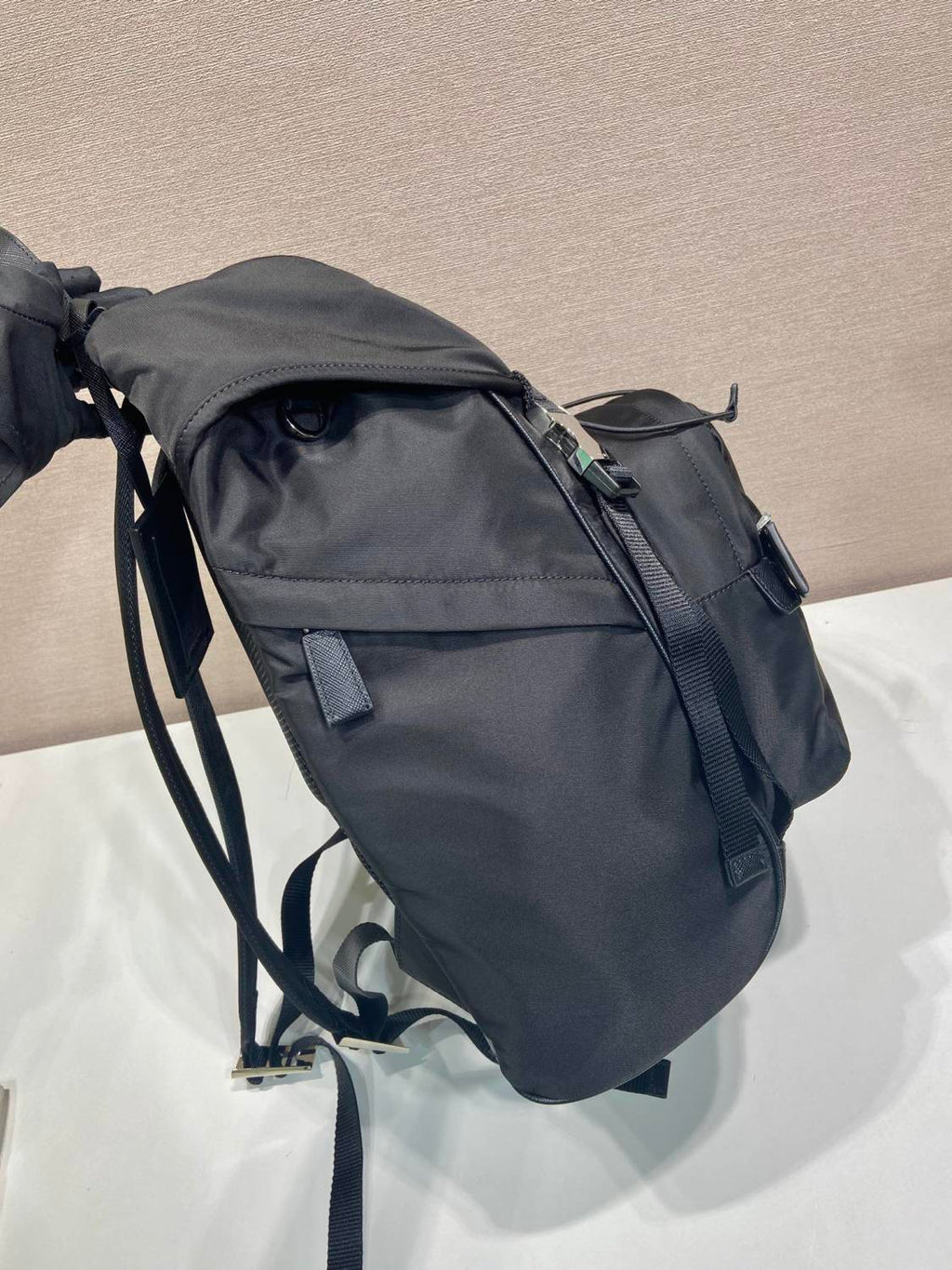 PRADA Black Re-nylon And Saffiano Leather Backpack #379110