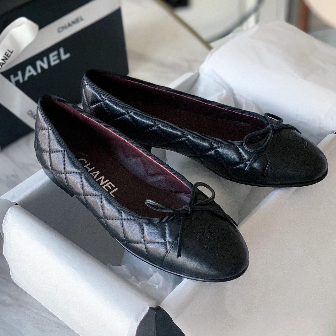 Chanel Women's Spring/Summer Solid Color Diamond Textured Leather Ballet Shoes #77665