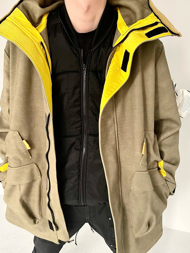 Stone Island Men's Fall And Winter Winter Thickened Suede Printed Hooded Coat Front And Back Wear Jacket With Liner #72395