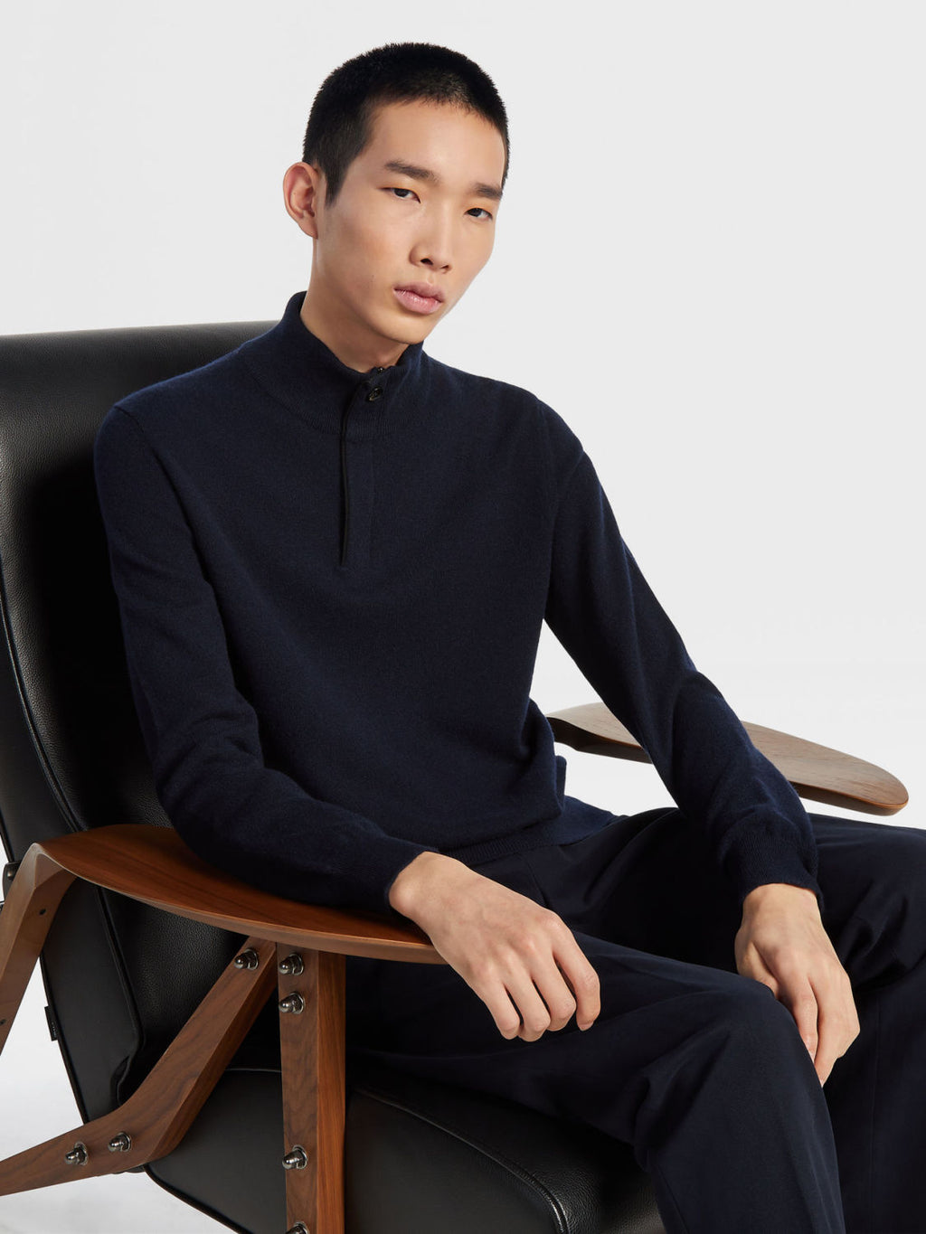Ermenegildo Zegna Deep Foliage Mélange Color Oasi Cashmere Zipper Penguin Collar Sweater Men's Luxury Knitted Sweater Autumn And Winter Bottom Warm Fashion Trend Knitting Ngvp #2451