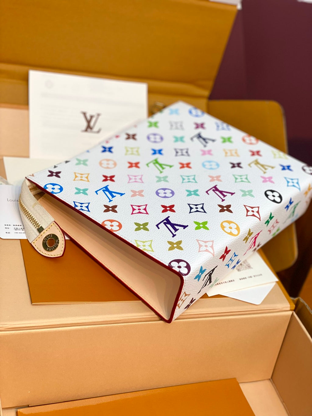 Louis Vuitton LV x TM Women's Colorful Logo Print Zipper Closure Coated Canvas Clutch Bag Bags #75164