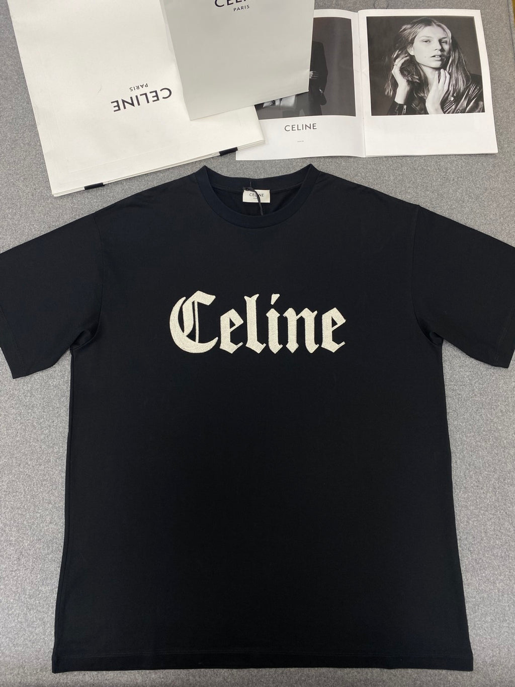 Celine Men's And Women's Plain Color Letter Print Round Neck Cotton Short Sleeve T-shirt #77899