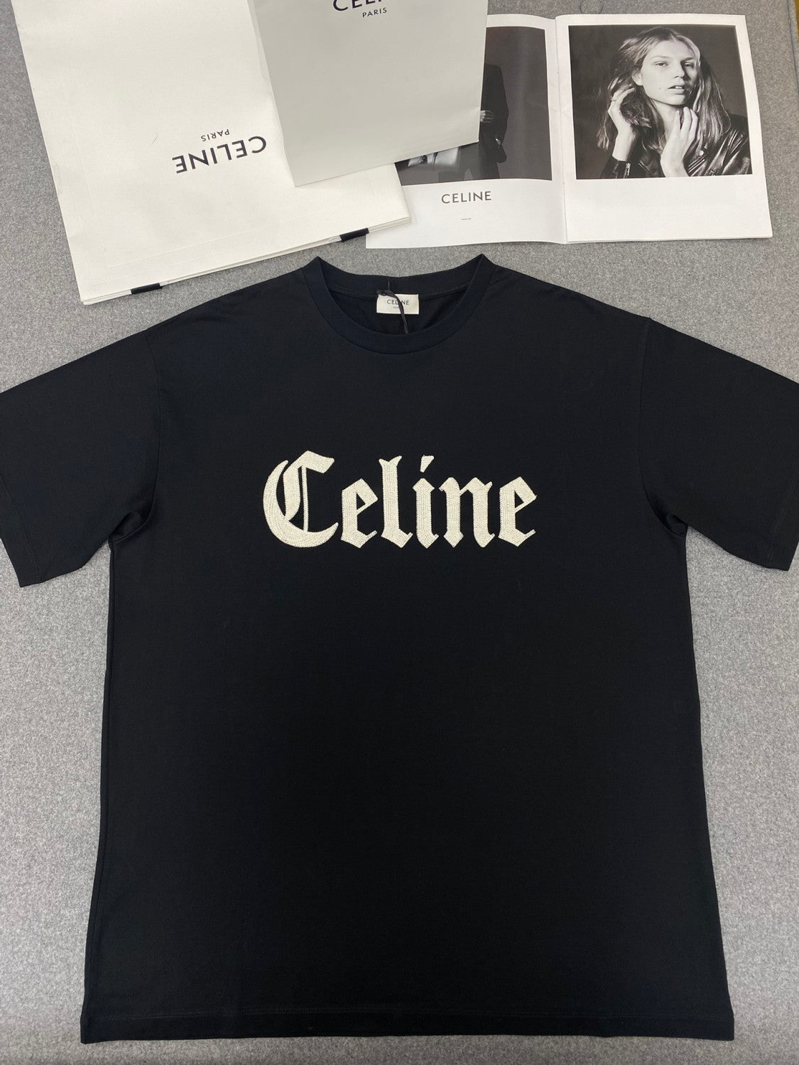 Celine Men's And Women's Plain Color Letter Print Round Neck Cotton Short Sleeve T-shirt #77899