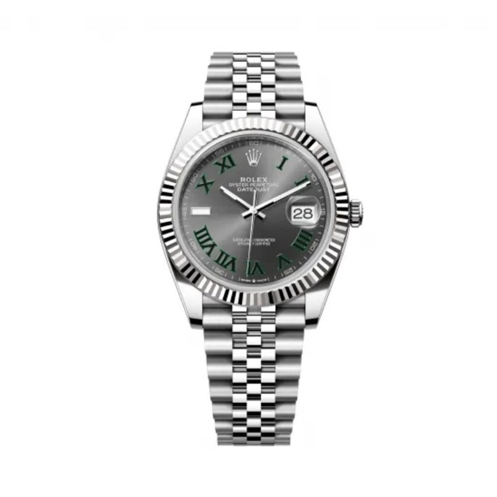 Rolex Men's Green Rolex Log Steel Strap Automatic Waterproof Movement Mechanical Watch Gray Dial #71428